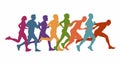 Running marathon, people run, colorful poster. Vector illustration background silhouette Royalty Free Stock Photo